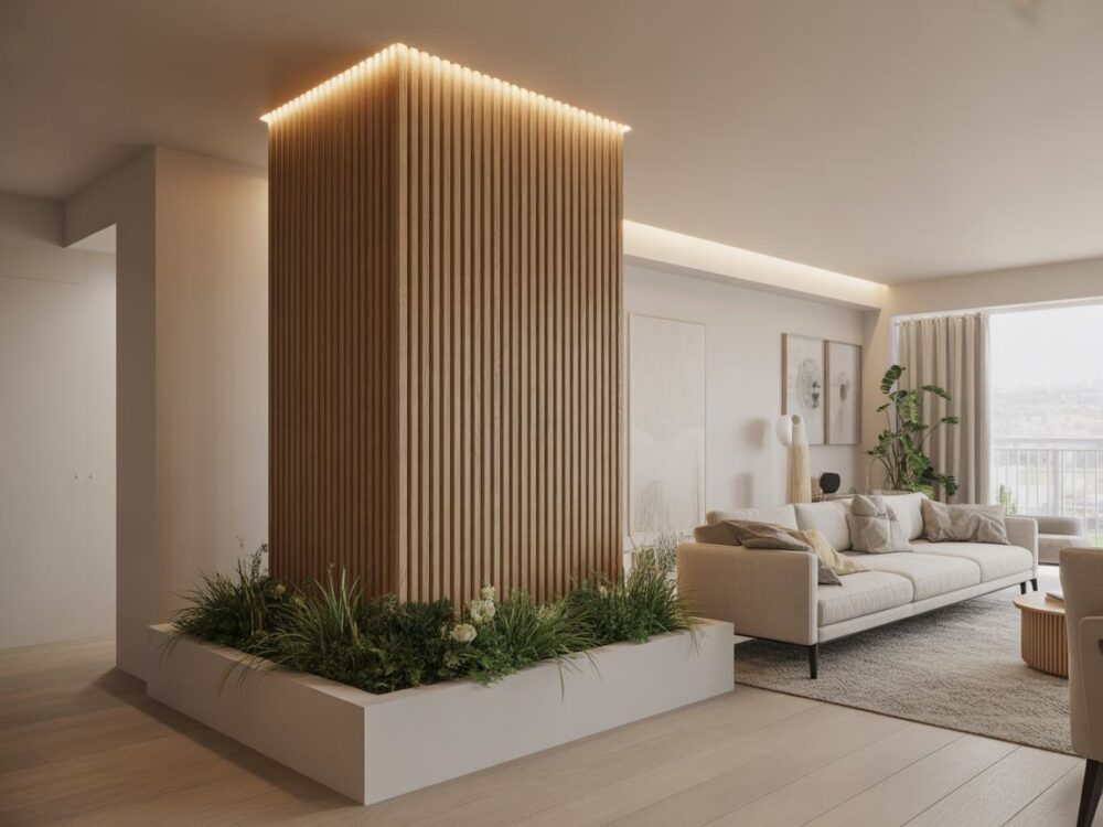 drewniane lamele na kolumnie