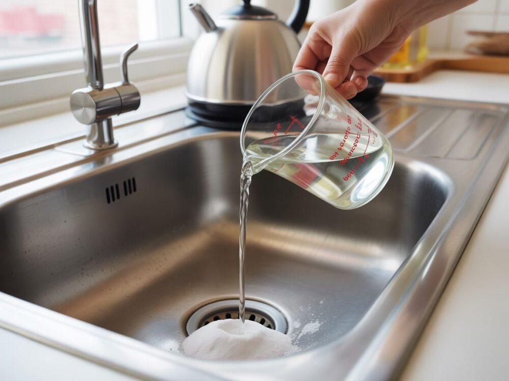soda oczyszczona i ocet w zlewie